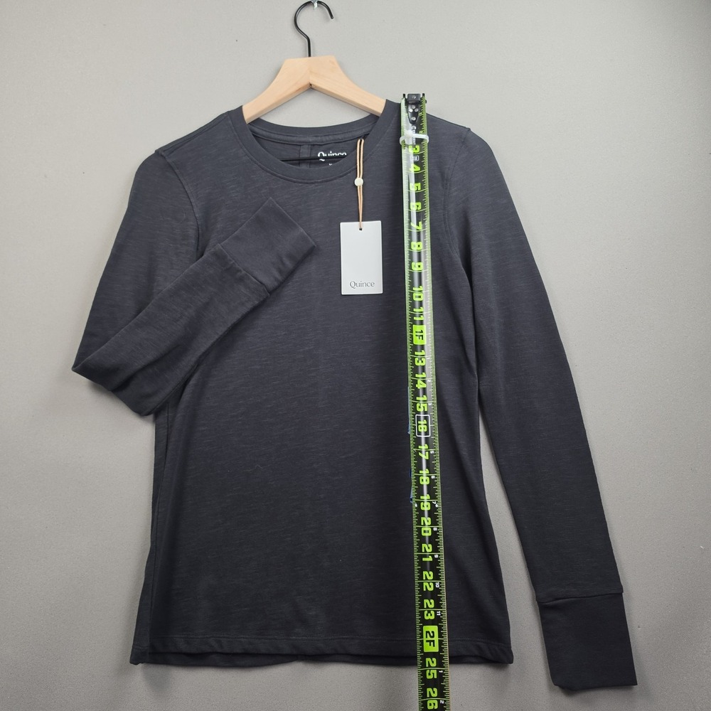 Quince Womens XS Black Organic Cotton Slub Long Sleeve Tee Crewneck Top NWT Soft - Picture 10 of 11